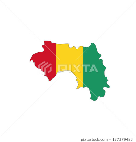 Guinea - national flag in a shape of country map silhouette with thin black outline. Simple flat vector icon. 127379483