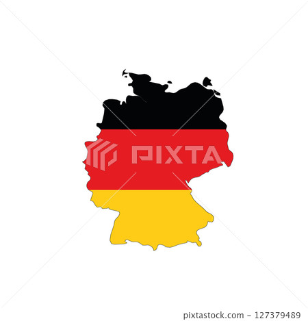 Germany - national flag in a shape of country map silhouette with thin black outline. Simple flat vector icon. Germany - national flag in a shape of country map silhouette with thin black outline. Simple flat vector icon. 127379489