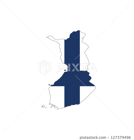 Finland - national flag in a shape of country map silhouette with thin black outline. Simple flat vector icon. 127379496
