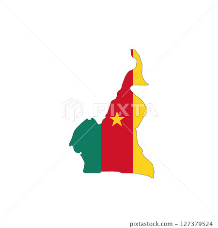 Cameroon - national flag in a shape of country map silhouette with thin black outline. Simple flat vector icon. 127379524