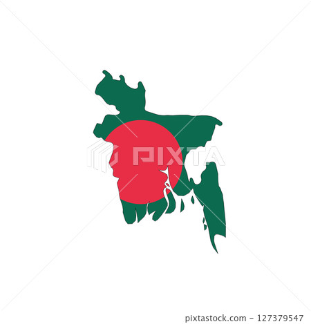 Bangladesh - national flag in a shape of country map silhouette with thin black outline. Simple flat vector icon. 127379547