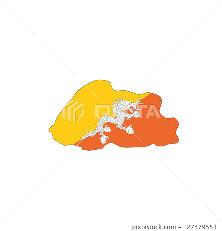 Bhutan - national flag in a shape of country map silhouette with thin black outline. Simple flat vector icon. Bhutan - national flag in a shape of country map silhouette with thin black outline. Simple flat vector icon. 127379551