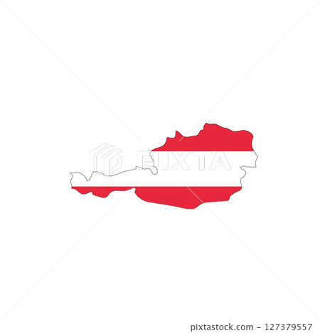 Austria - national flag in a shape of country map silhouette with thin black outline. Simple flat vector icon. 127379557