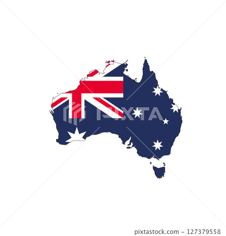 Australia - national flag in a shape of country map silhouette with thin black outline. Simple flat vector icon. Australia - national flag in a shape of country map silhouette with thin black outline. Simple flat vector icon. 127379558