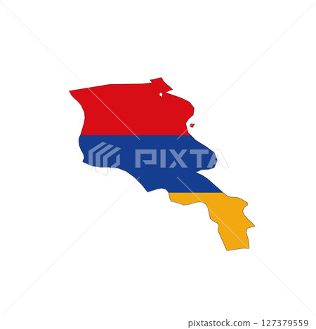 Armenia - national flag in a shape of country map silhouette with thin black outline. Simple flat vector icon. 127379559