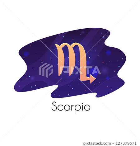 Scorpio zodiac sign on starry sky, horoscope astrological symbol on space vector flat illustration in decorative frame Scorpio zodiac sign on starry sky, horoscope astrological symbol on space vector flat illustration in decorative frame 127379571