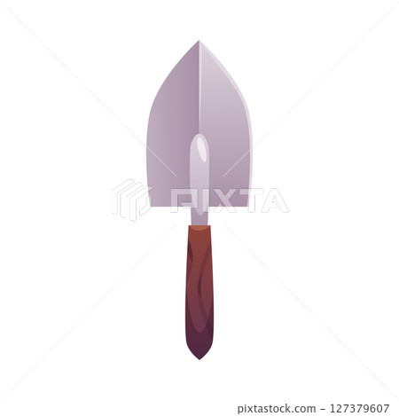 Cartoon garden hand shovel vector flat illustration, small scoop with wooden handle, farm tool and cultivate equipment 127379607
