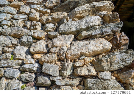 Scene of the stone wall of the castle in the field of old times Scene of the stone wall of the castle in the field of old times 127379691
