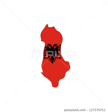 Albania - national flag in a shape of country map silhouette with thin black outline. Simple flat vector icon. Albania - national flag in a shape of country map silhouette with thin black outline. Simple flat vector icon. 127379752