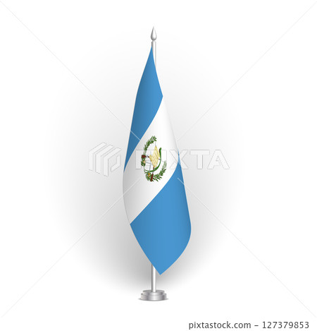 Guatemala flag - 3D standard conference flag hanging on ground flagpole. Usable for summit, indoor meeting, board room, government office, press room or reception. Vector flag with shading 127379853