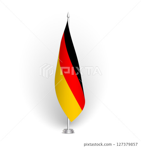Germany flag - 3D standard conference flag hanging on ground flagpole. Usable for summit, indoor meeting, board room, government office, press room or reception. Vector flag with shading Germany flag - 3D standard conference flag hanging on ground flagpole. Usable for summit, indoor meeting, board room, government office, press room or reception. Vector flag with shading 127379857