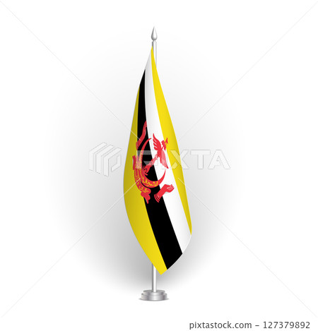 Brunei flag - 3D standard conference flag hanging on ground flagpole. Usable for summit, indoor meeting, board room, government office, press room or reception. Vector flag with shading 127379892