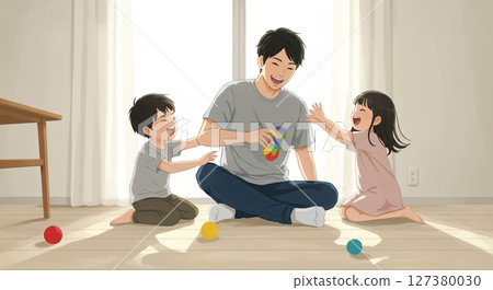 Joyful times! A typical day with a father and his child playing in the park 127380030