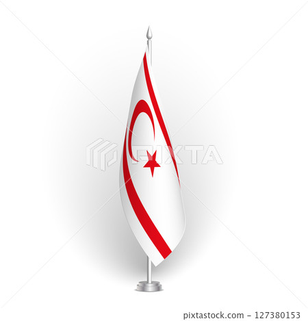 Northern Cyprus flag - 3D standard conference flag hanging on ground flagpole. Usable for summit, indoor meeting, board room, government office, press room or reception. Vector flag with shading Northern Cyprus flag - 3D standard conference flag hanging on ground flagpole. Usable for summit, indoor meeting, board room, government office, press room or reception. Vector flag with shading 127380153