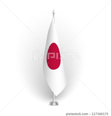 Japan flag - 3D standard conference flag hanging on ground flagpole. Usable for summit, indoor meeting, board room, government office, press room or reception. Vector flag with shading 127380175