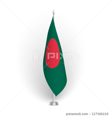 Bangladesh flag - 3D standard conference flag hanging on ground flagpole. Usable for summit, indoor meeting, board room, government office, press room or reception. Vector flag with shading 127380220