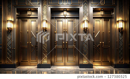 elevator doors with intricate brass inlay. Background concept. Generated Image 127380325