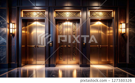 elevator doors with intricate brass inlay. Background concept. Generated Image 127380326