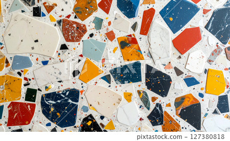 Terrazzo floor pattern made from crushed toys. Generated Image 127380818