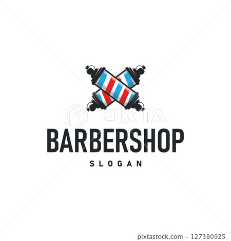 barbershop logo design concept of a barber shop with a vintage retro concept of scissors and razors also a cool and minimalist barbershop tube icon illustration of a symbol template 127380925