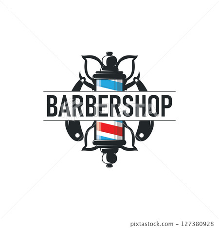 barbershop logo design concept of a barber shop with a vintage retro concept of scissors and razors also a cool and minimalist barbershop tube icon illustration of a symbol template barbershop logo design concept of a barber shop with a vintage retro concept of scissors and razors also a cool and minimalist barbershop tube icon illustration of a symbol template 127380928