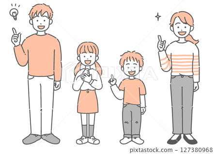 父母與孩子兩代家庭做手勢的插畫集 127380968