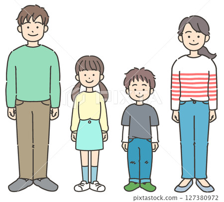 Illustration set of a two-generation family of father, mother and child standing 127380972