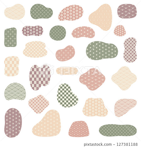 Japanese pattern fluid shapes, abstract shape design material. 127381188