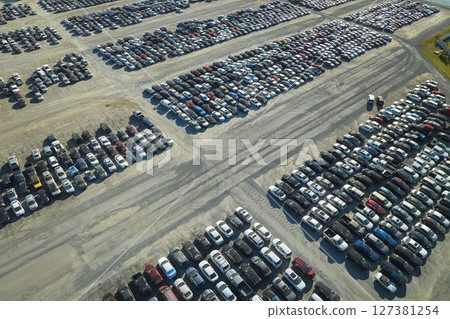 Used damaged cars on auction reseller company big parking lot ready for resale services. Sales of secondhand vehicles for rebuilt or salvage title Used damaged cars on auction reseller company big parking lot ready for resale services. Sales of secondhand vehicles for rebuilt or salvage title 127381254