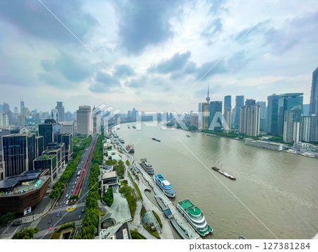 Shanghai's Pudong New District, where skyscrapers stand side by side 127381284
