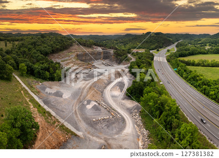 Sand open-pit mining quarry with processing plant for crushed stone. Extracting of natural resources for construction industry 127381382