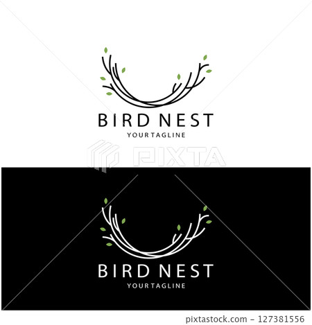 bird nest logo icon illustration design template, for bird farm, bird business, bird house, bird conservation with modern minimalist vector concept 127381556