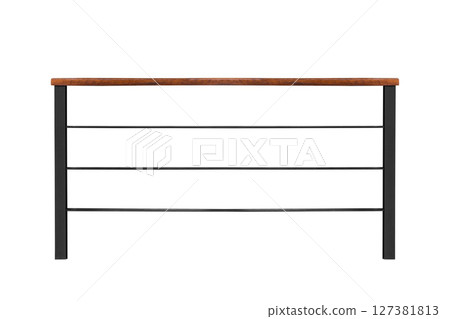 Steel railing with wood on top isolated on white background 127381813