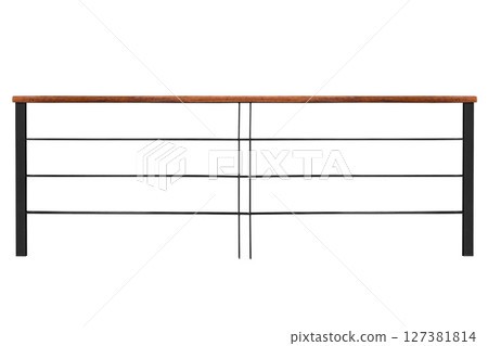 Steel railing with wood on top isolated on white background 127381814