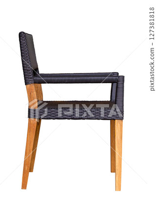 Wooden chair cover rattan weave isolated on white background 127381818