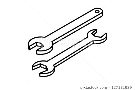 Spanner, simple and cute isometric black and white line drawing icon 127381929