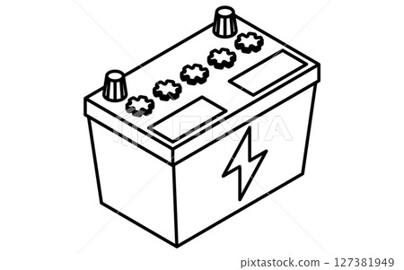 Battery, simple and cute isometric black and white line drawing icon 127381949