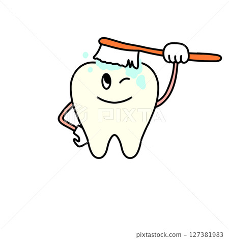 牙齒拿著牙刷的插圖 牙齒拿著牙刷的插圖 127381983