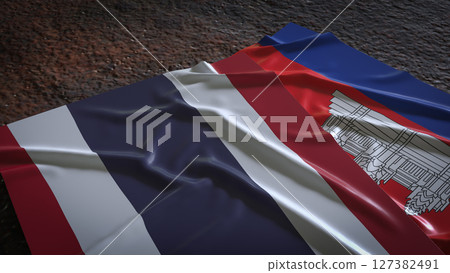 The Thailand and Cambodia flag for Background concept 3d Rendering. 127382491