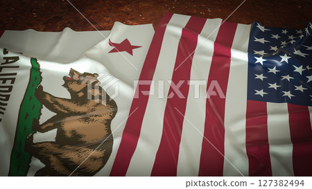 The California and America flag for Crisis concept 3d Rendering. 127382494