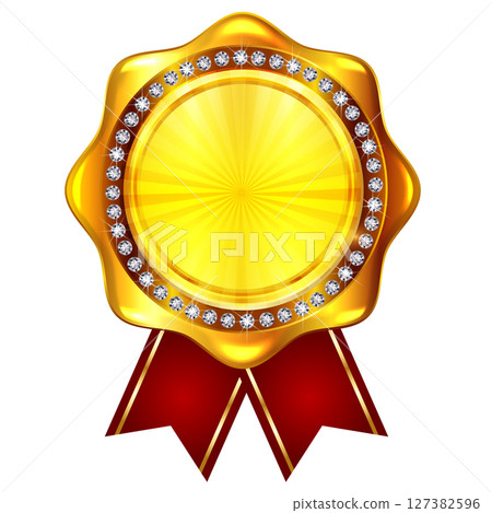 Medal crown gold ribbon icon 127382596