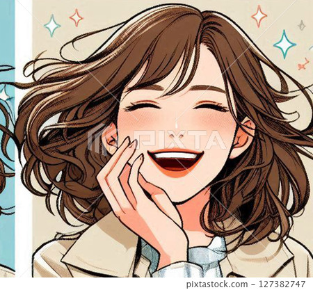 Japanese women! Office ladies in their 20s, 30s, and 40s, smiling brightly! AI illustrations of smiling faces 127382747
