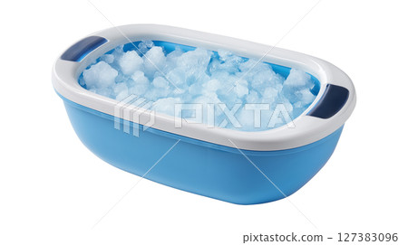 Blue ice blocks in container cooling solution for drinks and food service 127383096