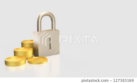 The Lock and coins for Security concept 3d Rendering. The Lock and coins for Security concept 3d Rendering. 127383169