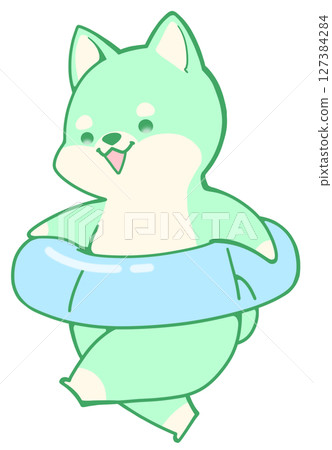 柴犬(綠)在玩花車 柴犬(綠)在玩花車 127384284