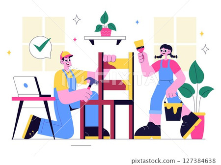Craft Workshop Vector Illustration Featuring a DIY Class with Artist Hands Creating Creative Work and Art Project in a Flat Style Cartoon Background 127384638