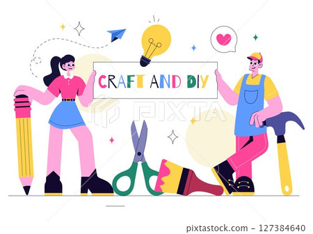 Craft Workshop Vector Illustration Featuring a DIY Class with Artist Hands Creating Creative Work and Art Project in a Flat Style Cartoon Background 127384640