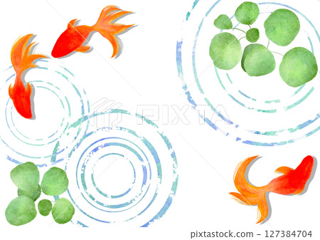 金魚夏季水彩日式插畫 127384704