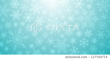 Christmas illustration with various snowflakes on light blue. Christmas illustration with various snowflakes on light blue. 127384714