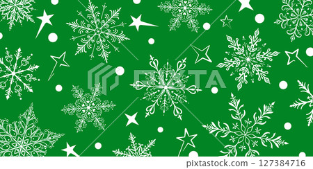 Christmas illustration with large snowflakes on green. Christmas illustration with large snowflakes on green. 127384716
